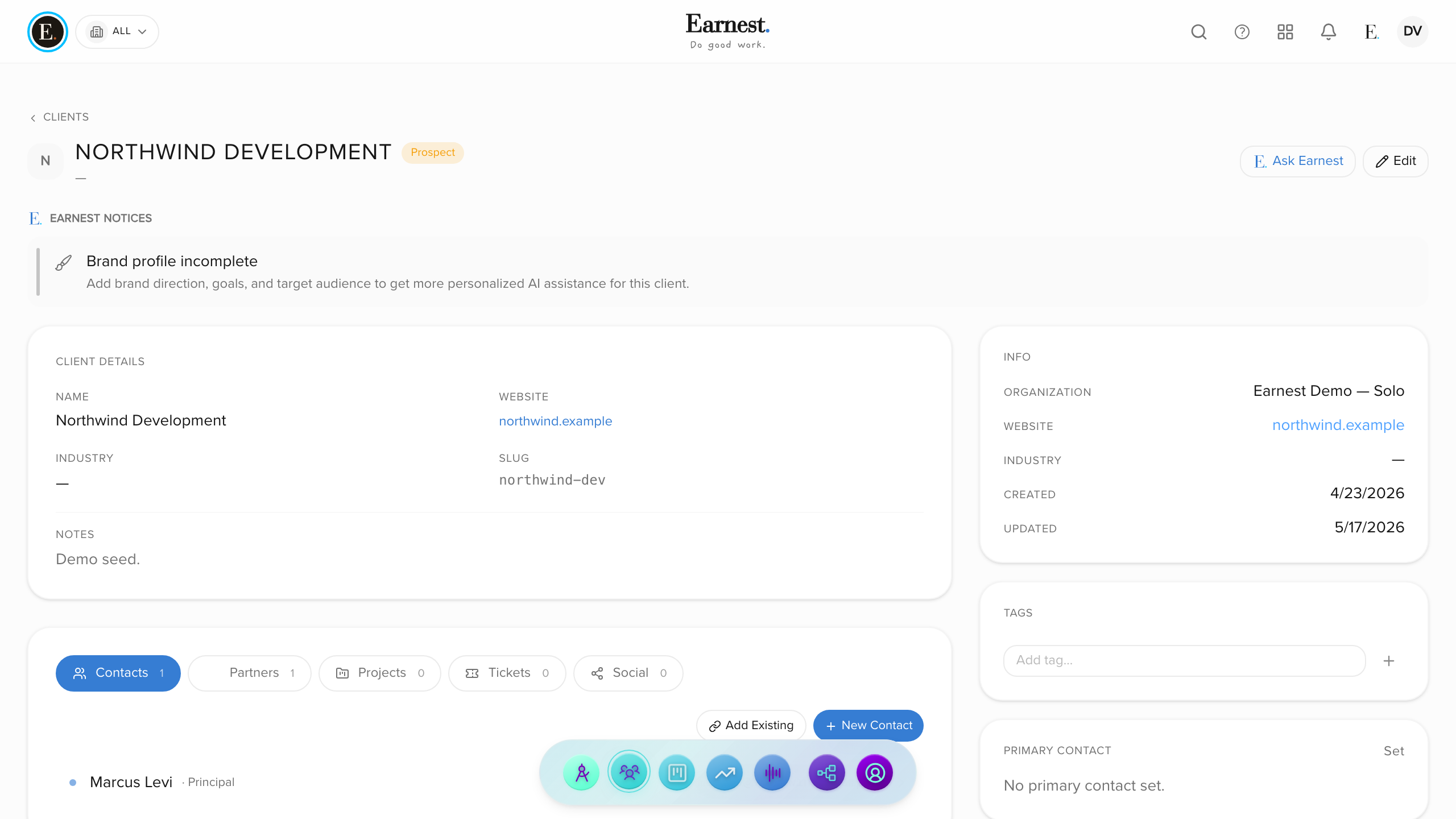 Earnest — Client Detail