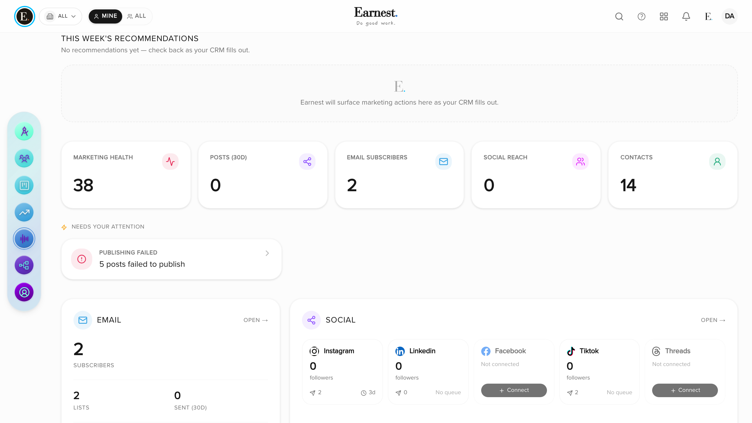 Marketing Recommendations inside Earnest