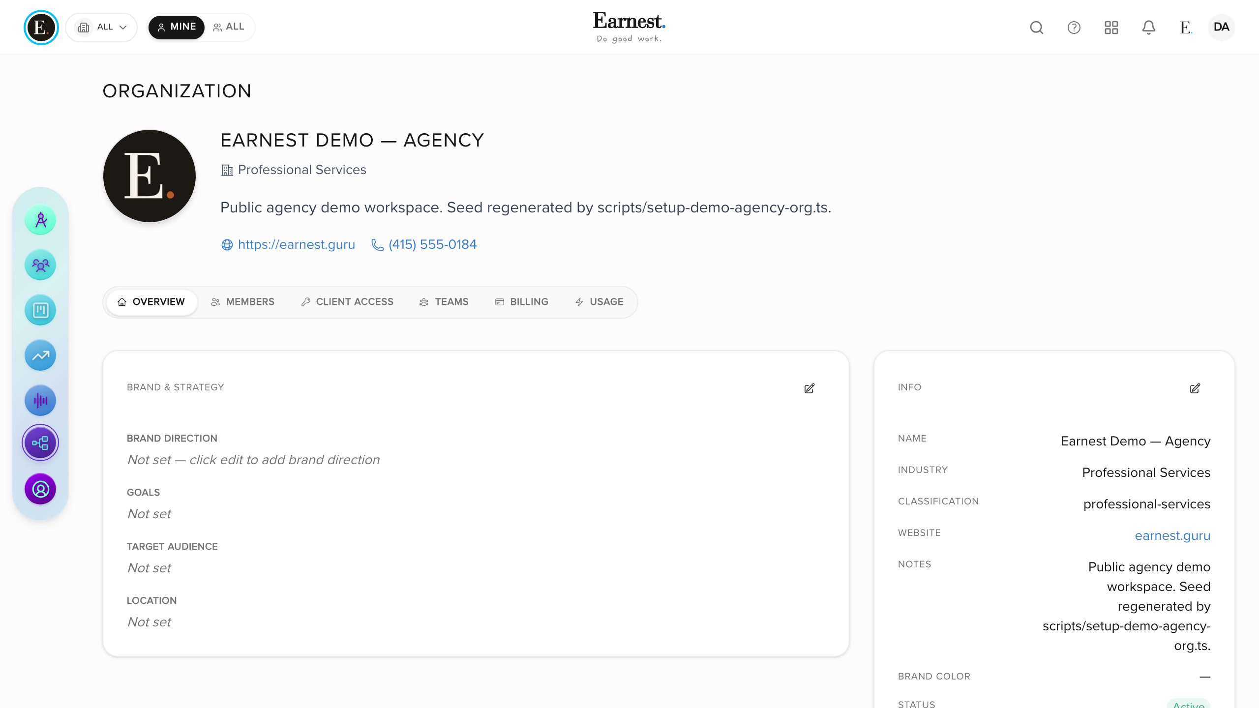 Earnest — Organization