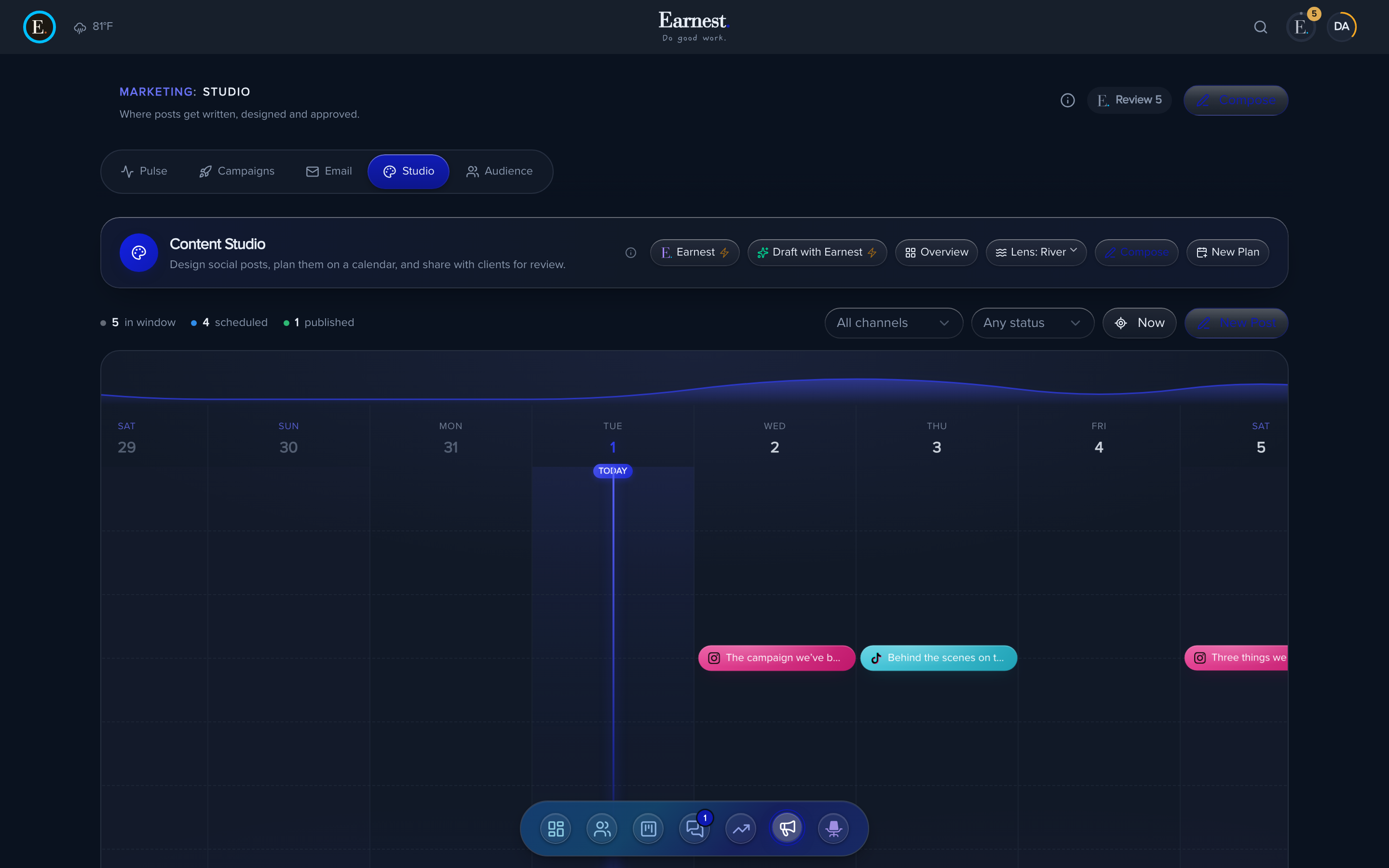 Earnest — the Content Studio on the River lens